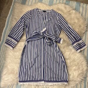 J.Crew Purple and White Striped Dress with Belt
